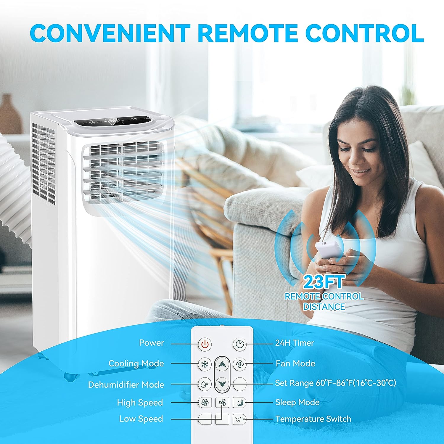 12,000 BTU Portable AC Unit: Dehumidifier, Fan Mode, Remote Control, Timer, and Installation Kit for Home Office