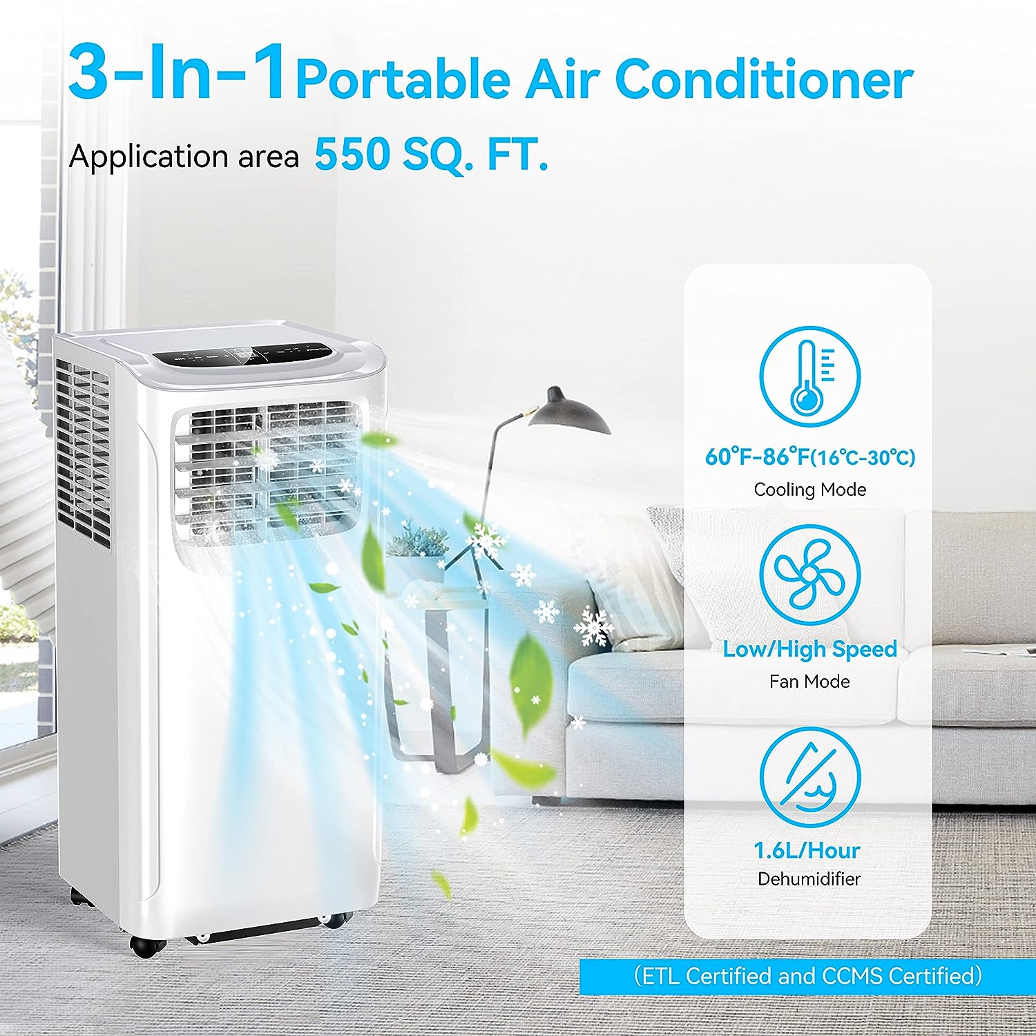 12,000 BTU Portable AC Unit: Dehumidifier, Fan Mode, Remote Control, Timer, and Installation Kit for Home Office