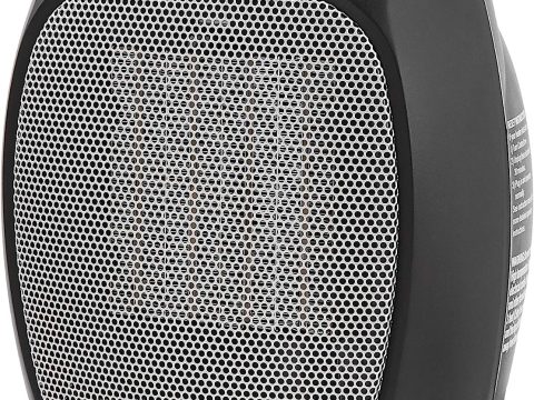 Amazon Basics Silver Ceramic Heater with Adjustable Thermostat - 1500W Oscillation for Maximum Comfort