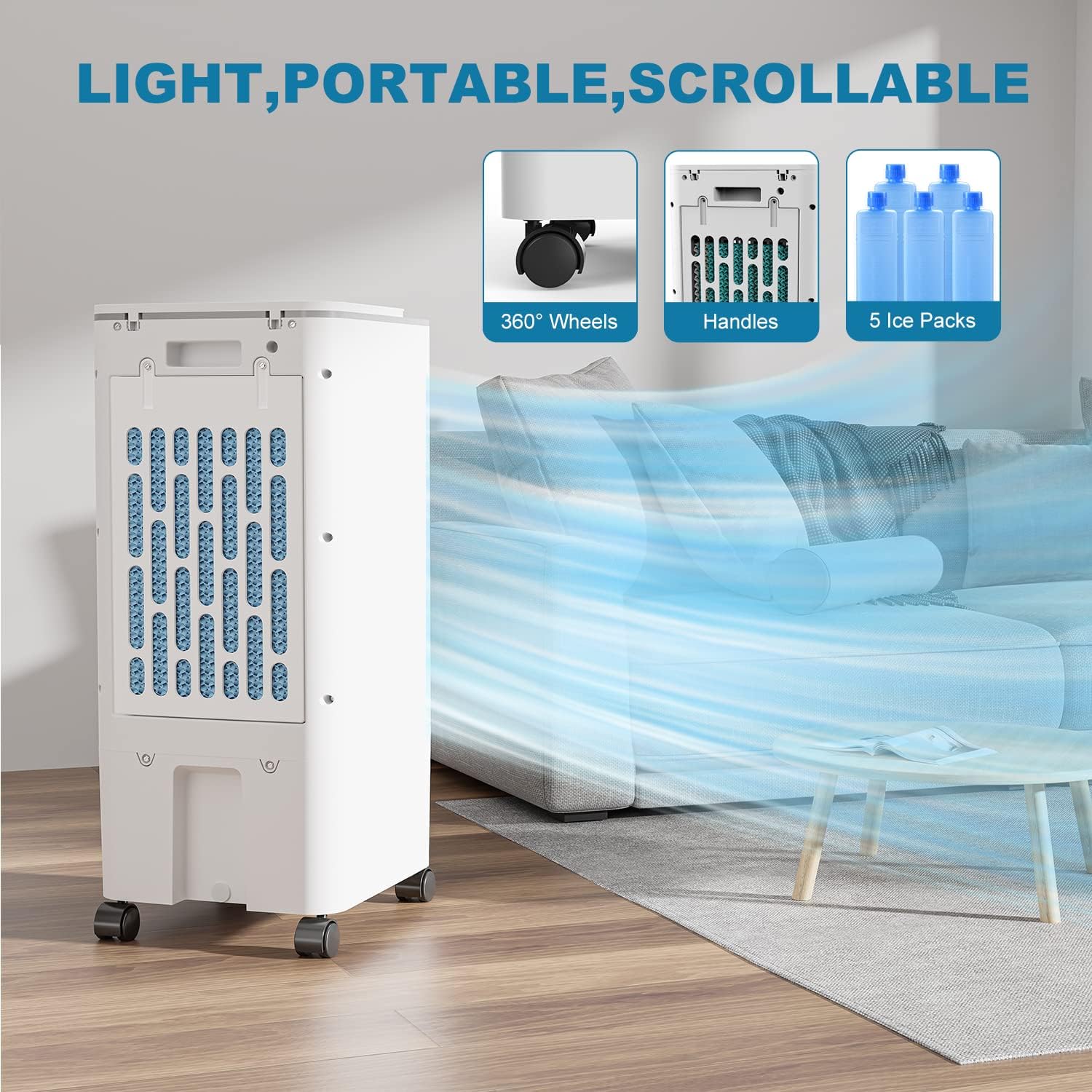 Compact Portable Air Conditioner with Multiple Modes, Remote Control, Timer, and Oscillation