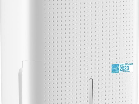 Energy Star dehumidifier for 6,000 sq. ft. spaces with drain hose and 1.14 gallons water tank.