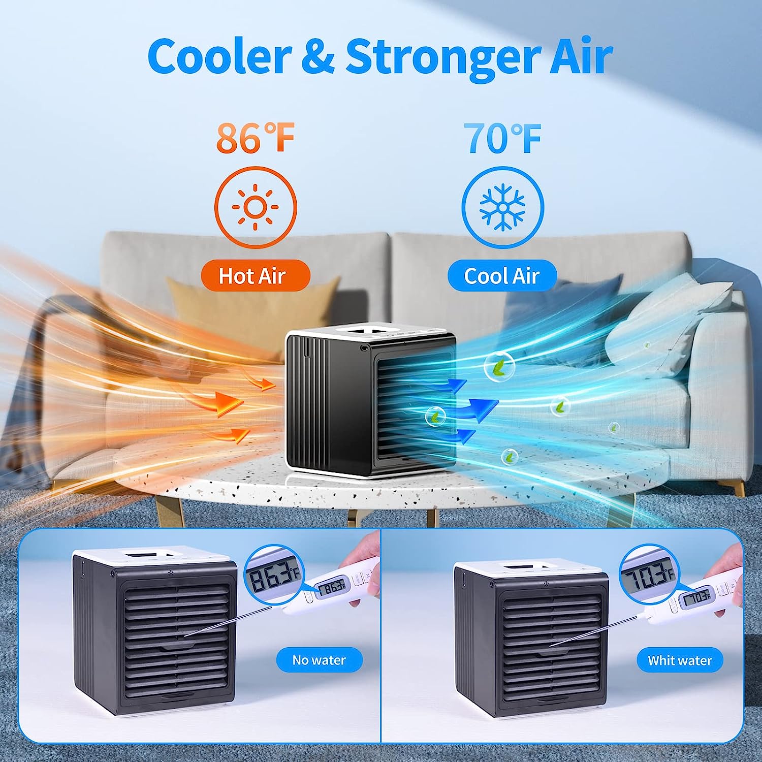 Mini Portable Air Conditioner: USB Personal Evaporative Cooler for Room, Desk, Office, Bedroom, Camping