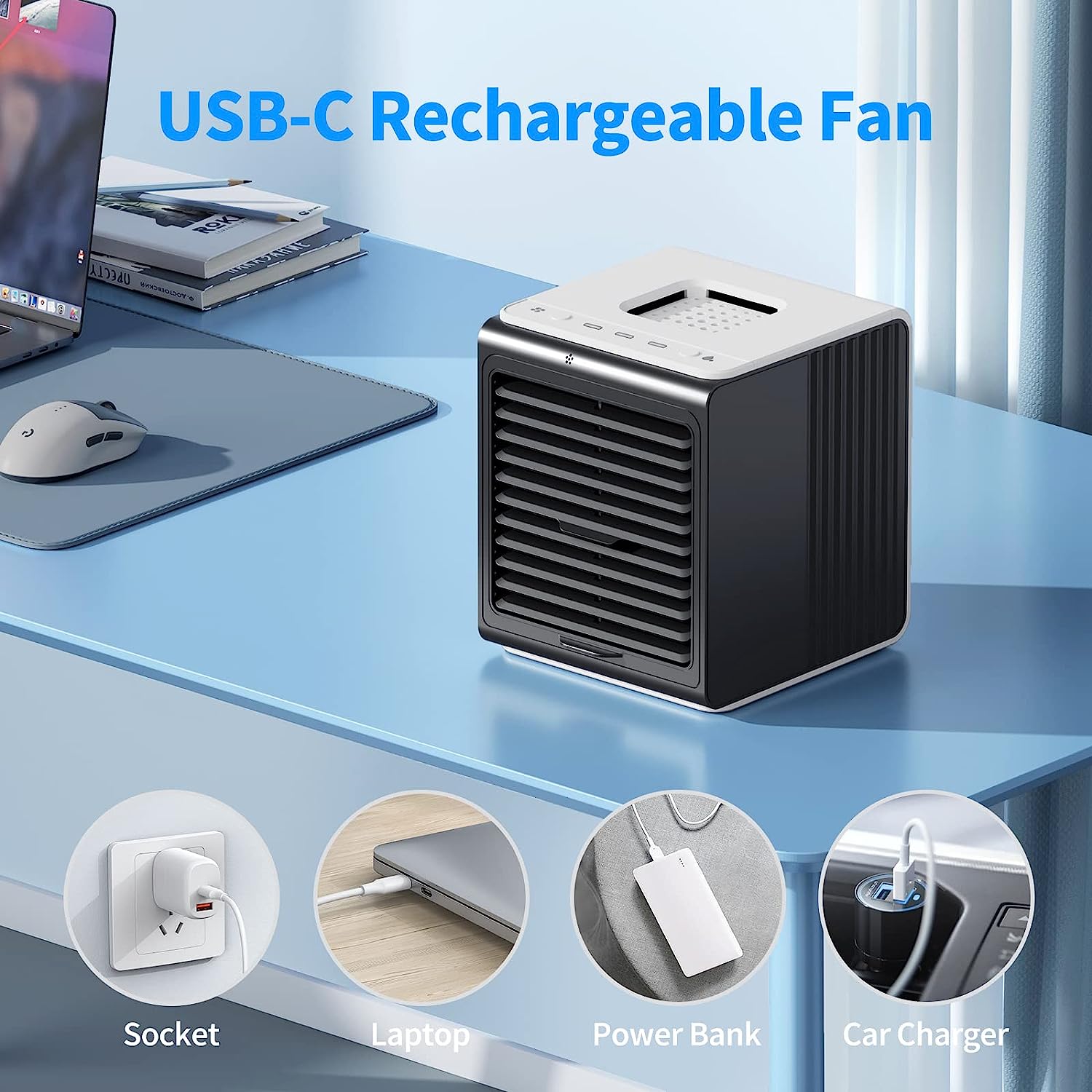 Mini Portable Air Conditioner: USB Personal Evaporative Cooler for Room, Desk, Office, Bedroom, Camping