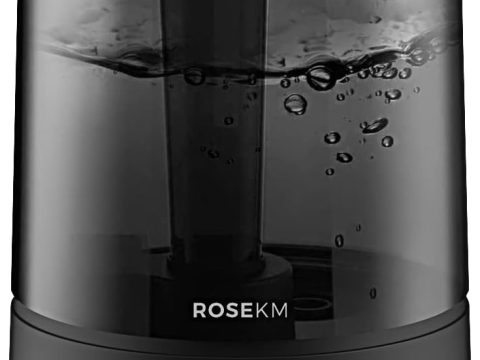 Rosekm® Bedroom Humidifiers: Cool Mist for Home Plant, Baby Nursery. Quiet, Filterless, Auto Shut-Off, Black.