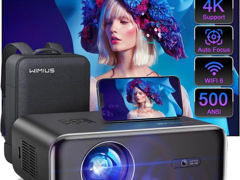 WiMiUS P62: WiFi 6, Bluetooth 5.2, 4K Auto Focus Projector with 500 ANSI and 1080P