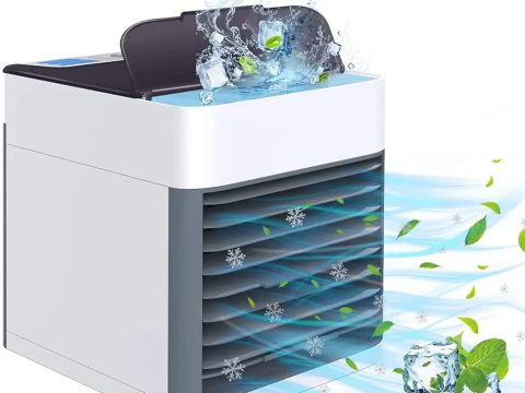 Compact 3-in-1 Air Cooler: Portable, Evaporative, USB-powered with 4 speeds and 7 colors. Ideal for any setting.