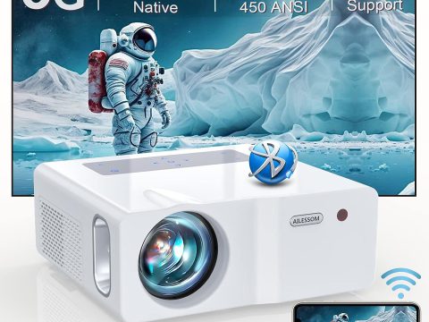 Brand: Native 1080P 5G WiFi Bluetooth Projector,15000L 450 ANSI Outdoor Movie Projector 4K Support and Max 450" Display, LED Home Theater Video Projector Compatible With iOS/Android/Win/TV Stick/PS5 White.Revised: Native 1080P 5G WiFi Bluetooth Projector with 4K Support.
