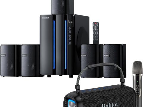 Brand: Portable Waterproof Home Theater System with Bluetooth Speaker and Wireless Microphone