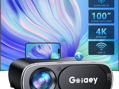 Goiaey's WiFi-6 Auto Focus Projector: 100'' Screen, 4K Support