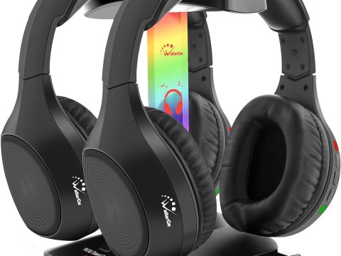 WallarGe Dual Wireless Headphones: 5.8GHz RF Transmitter, 25Hrs Playtime, No Lip-Sync Delay