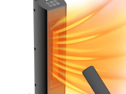QOWETU 90° Oscillating Tower Electric Heater with Remote - 24 Inchs