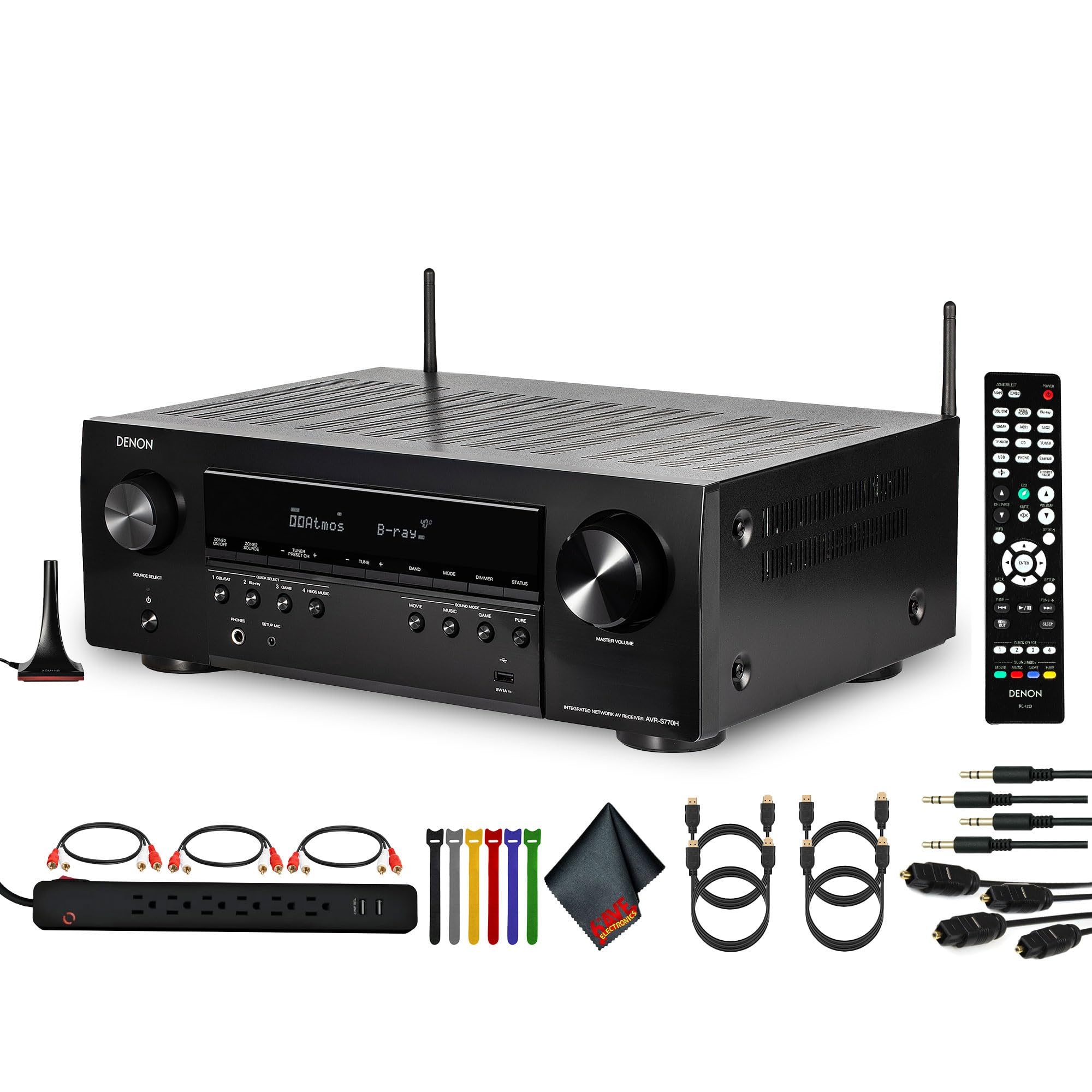 Denon AVR-S670H 5.2 Channel 8K HDMI Home Theater Receiver Bundle