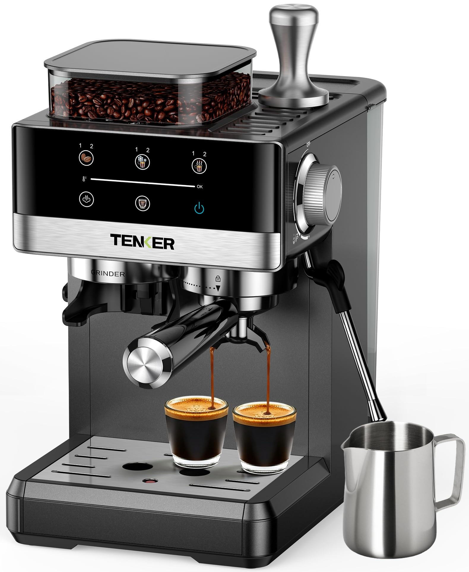 TENKER All-in-One Espresso Machine with Grinder and Frother