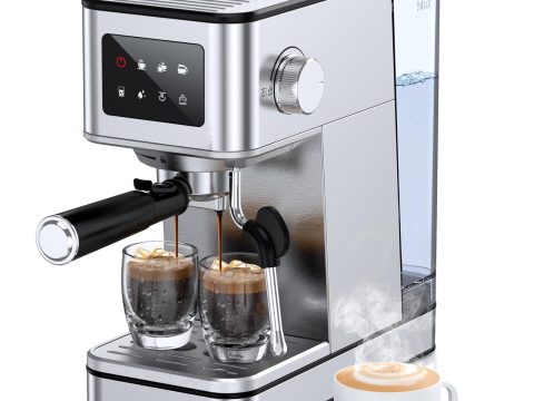 QJA Stainless Steel Espresso Machine with Milk Frother, 20 Bar