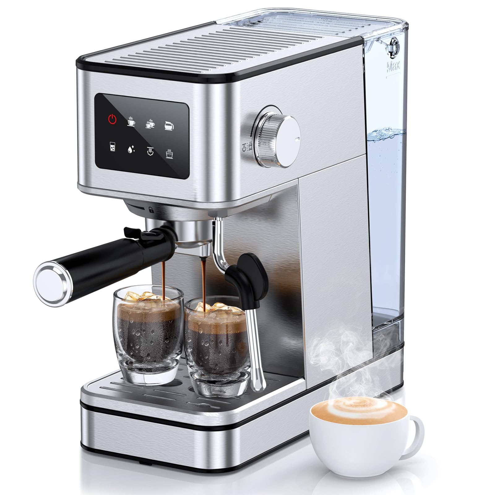 QJA Stainless Steel Espresso Machine with Milk Frother, 20 Bar