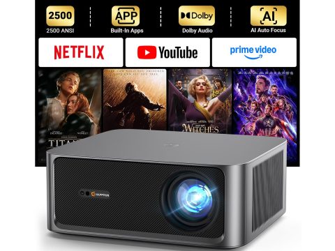 HAPPRUN 2500 Lumens Outdoor Projector with Streaming Apps