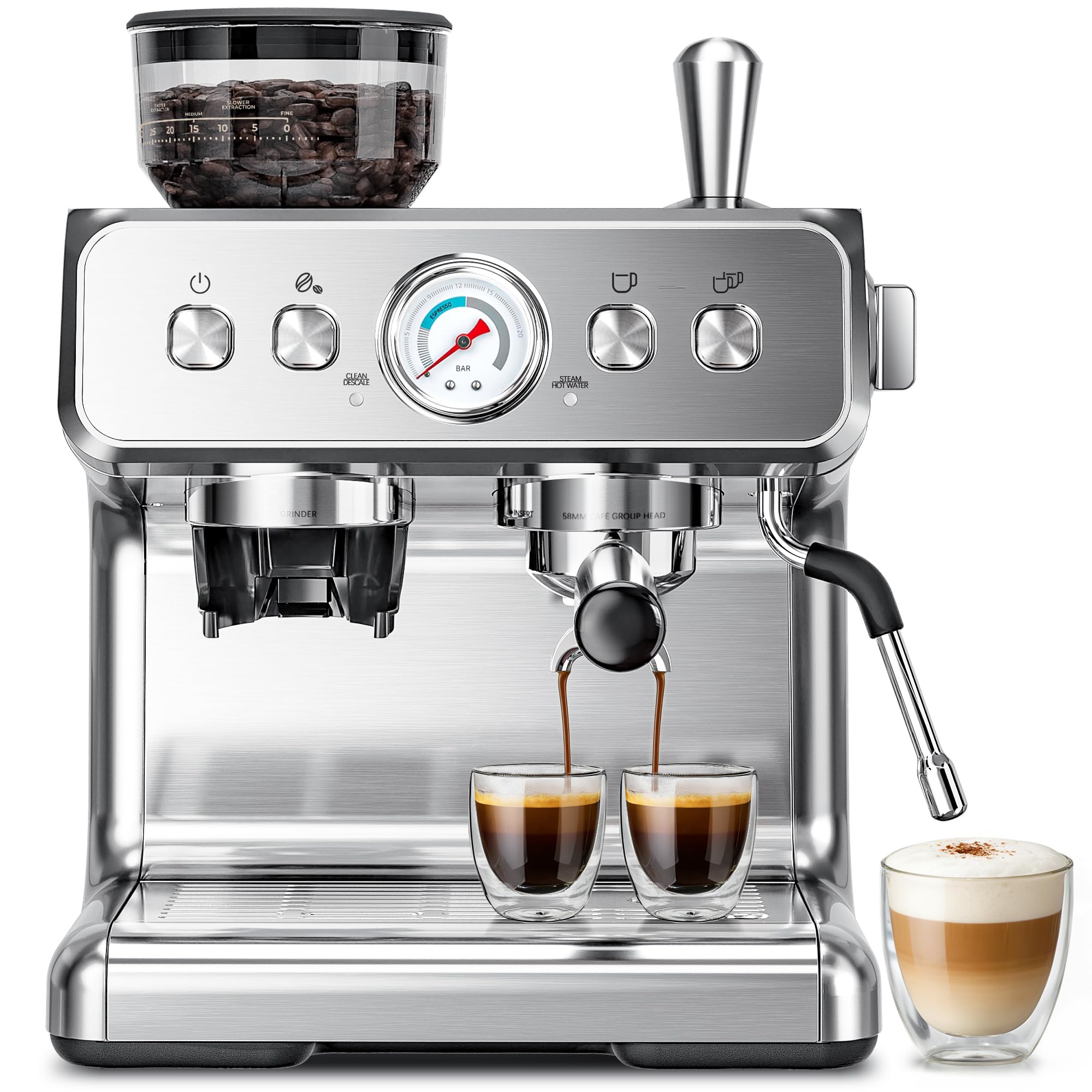 Kismile Espresso Machine with Grinder and Milk Frother