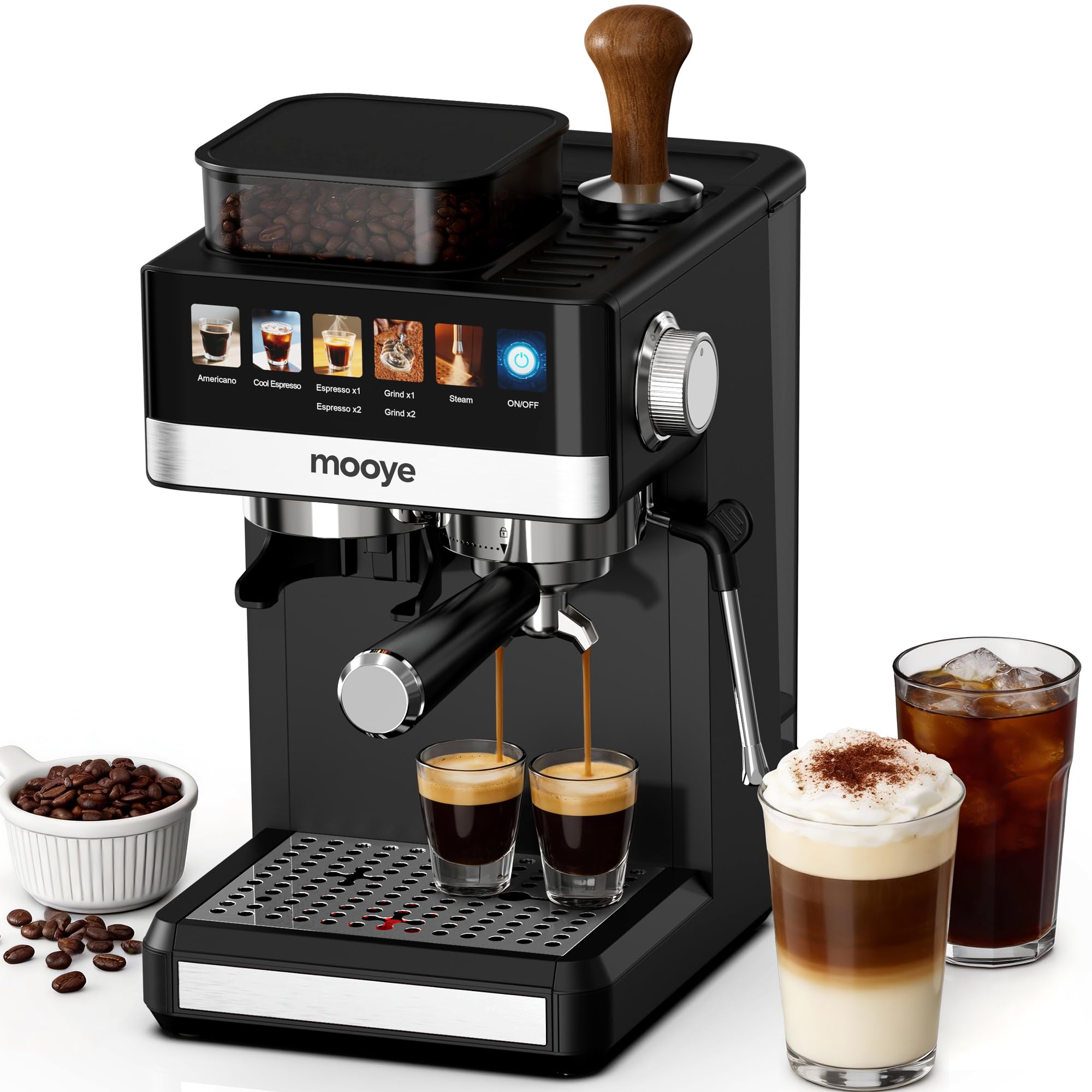 Mooye Espresso Machine: Compact 20Bar Maker with Grinder & Frother