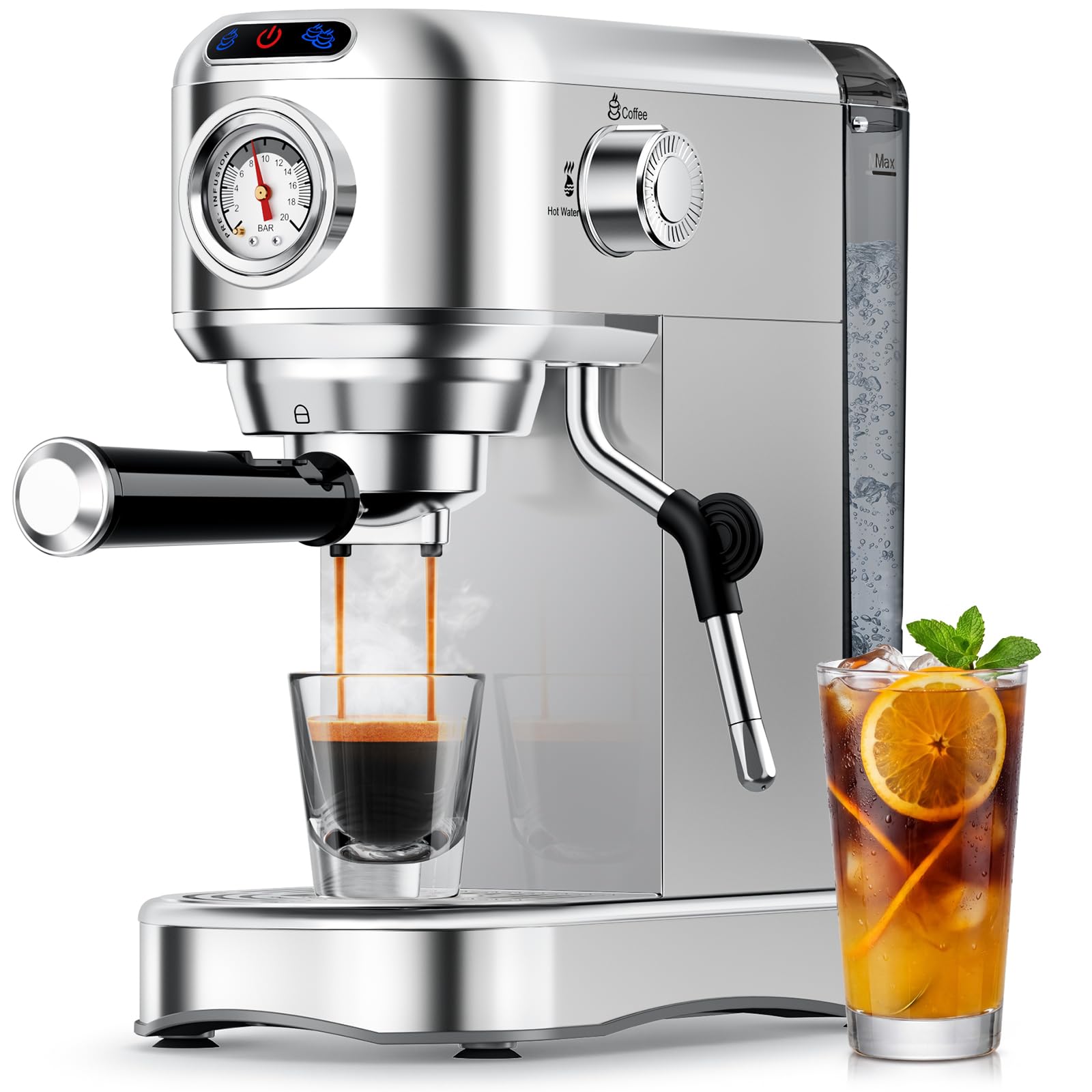 Espresso Machine 20 Bar - Compact Coffee Maker with Frother