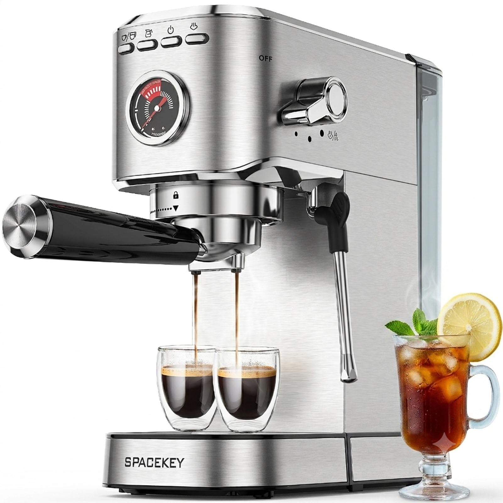 Spacekey Compact Espresso Machine with Milk Frother, 20 Bar