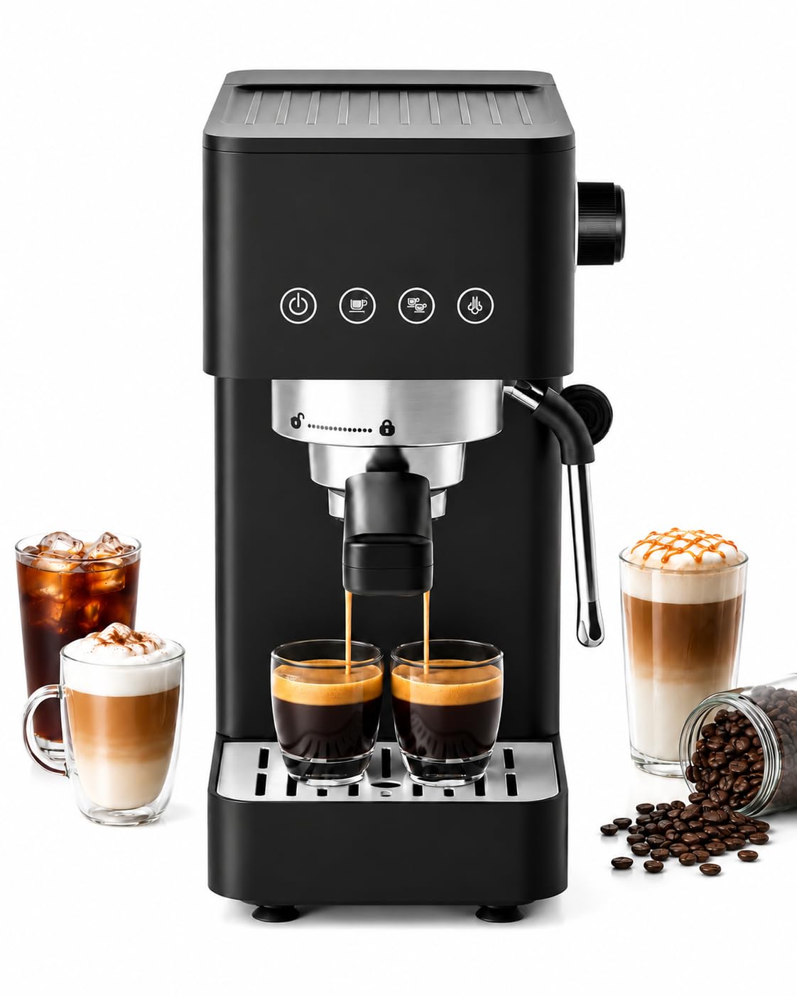 AAOBOSI Espresso Machine: 20 Bar, Milk Frother, Compact Design