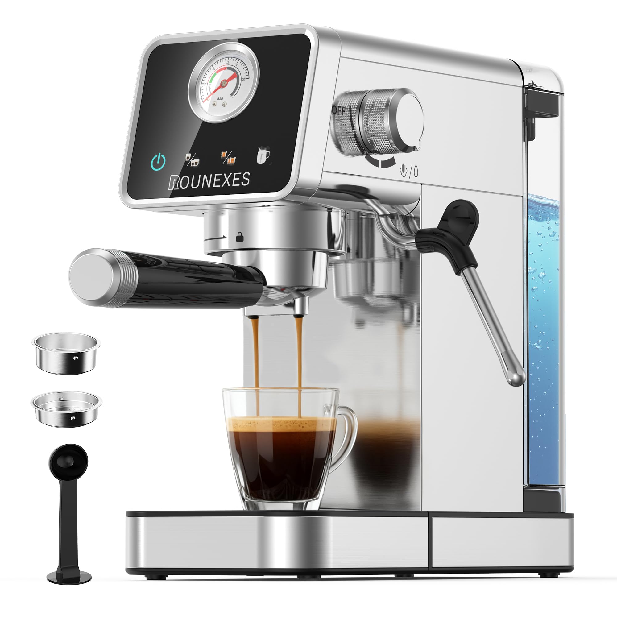 Espresso Machine: 20 Bar, Semi-Automatic, Compact, Silver