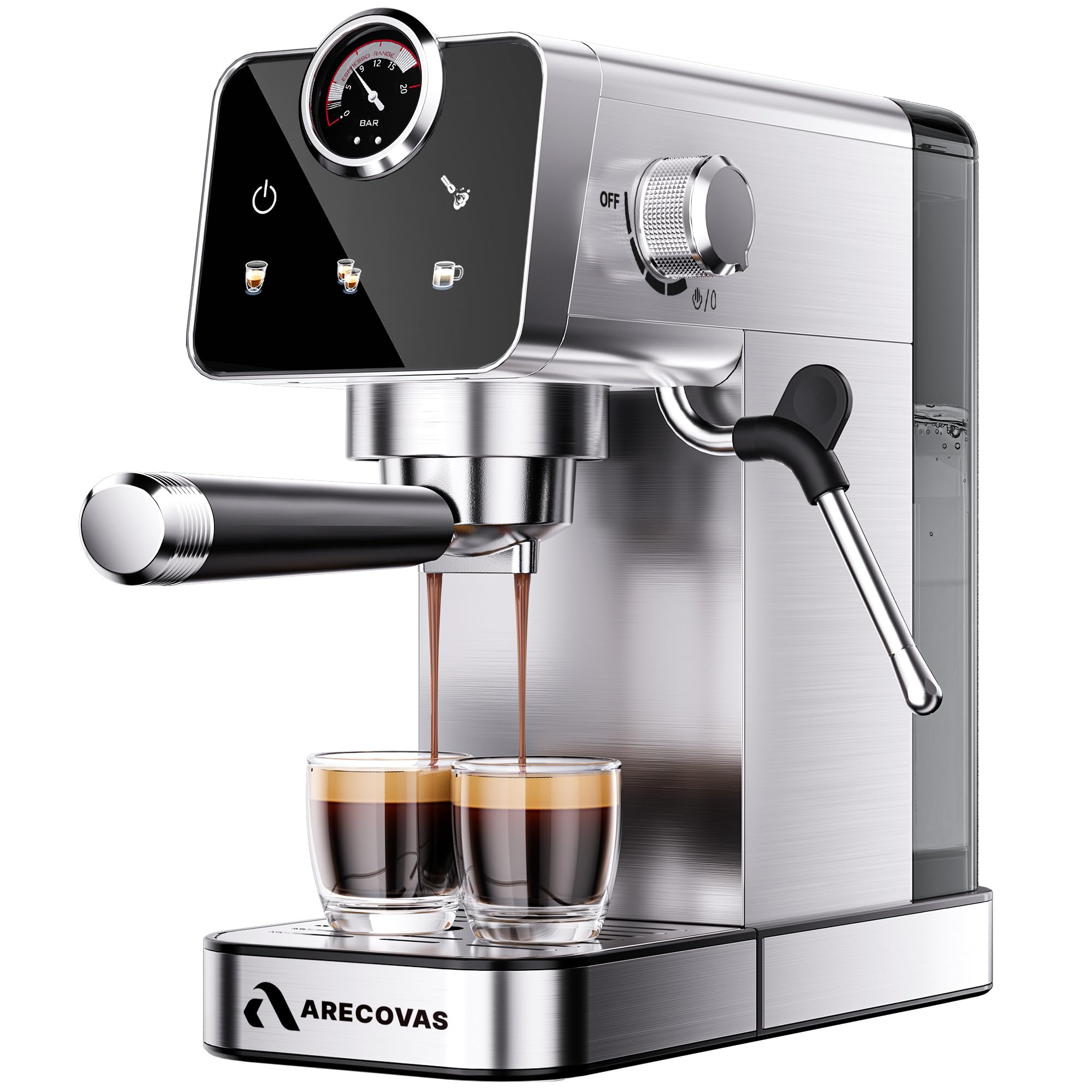 Arecovas Espresso Machine: 20 Bar, Touch Screen, Milk Frother