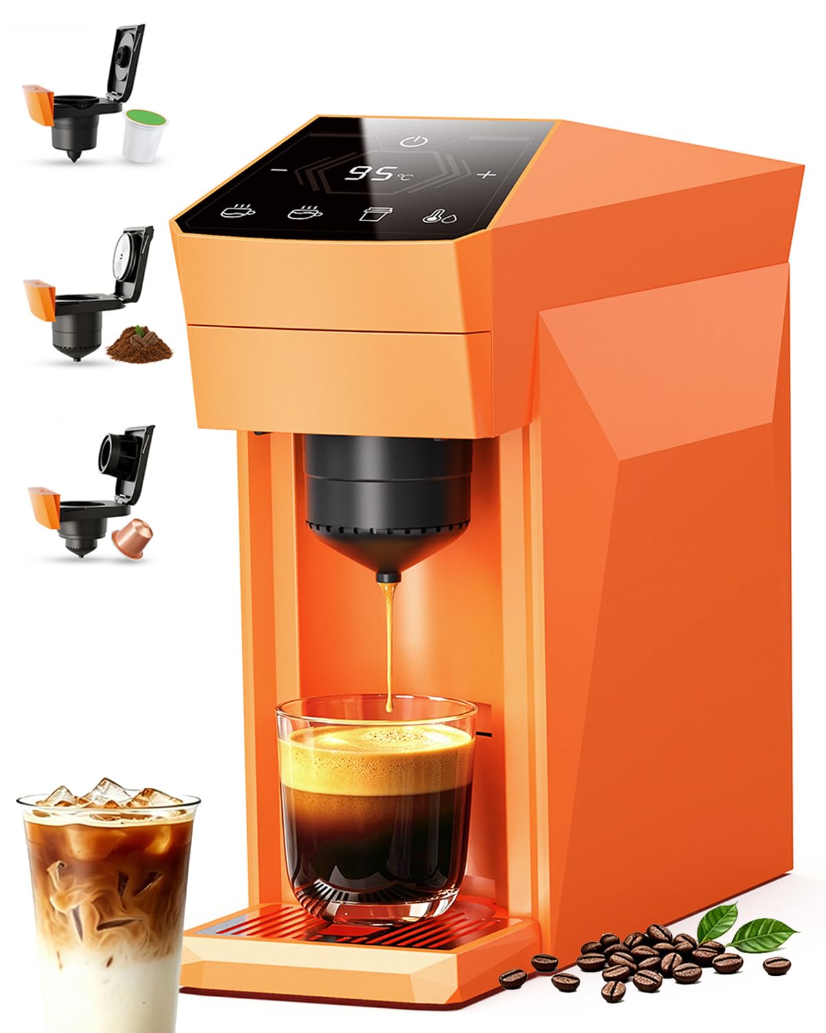 i Cafilas Retro Orange 3-in-1 Coffee Maker & Espresso