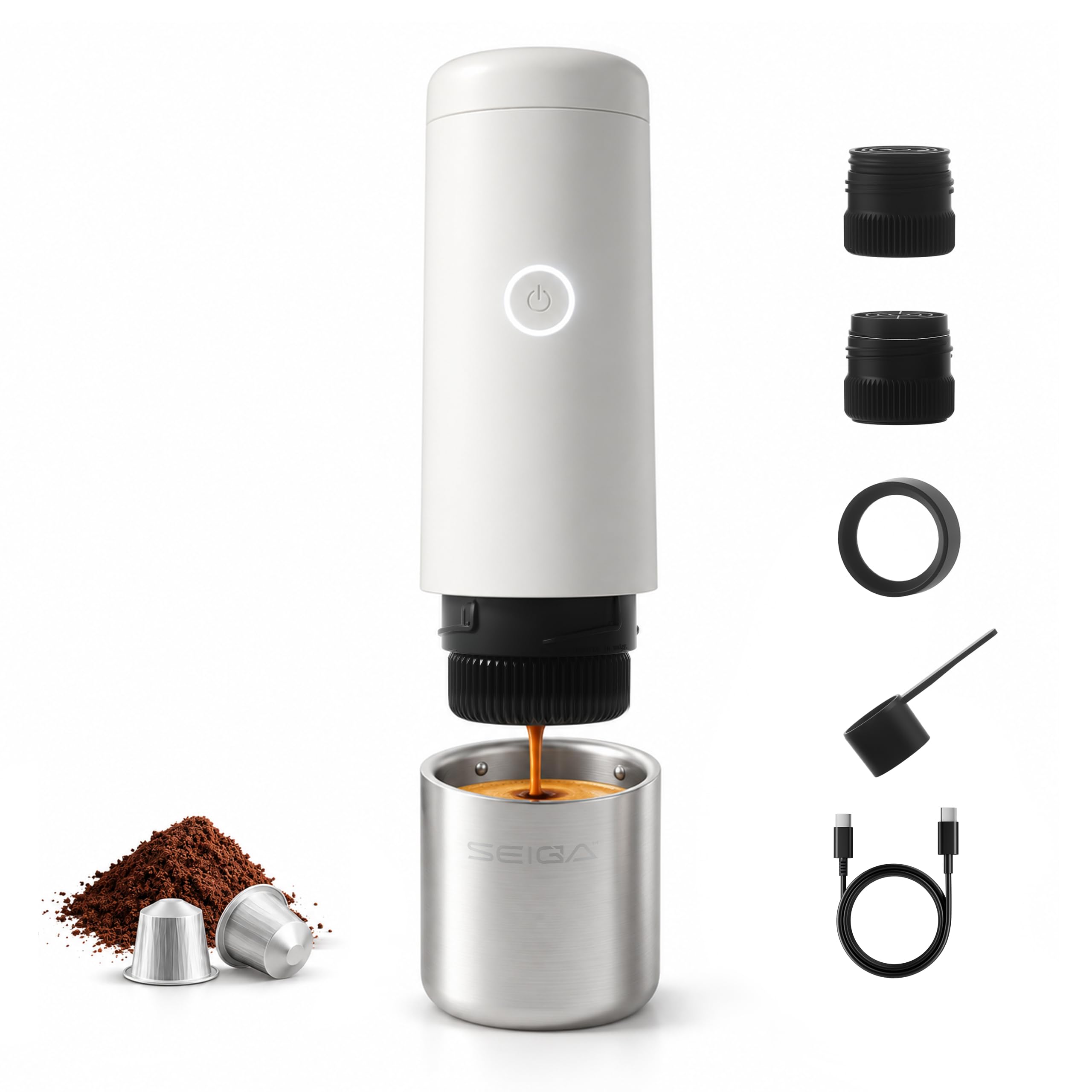SEIGA Portable Espresso Maker: Cordless, Self-Heating, Travel-Friendly